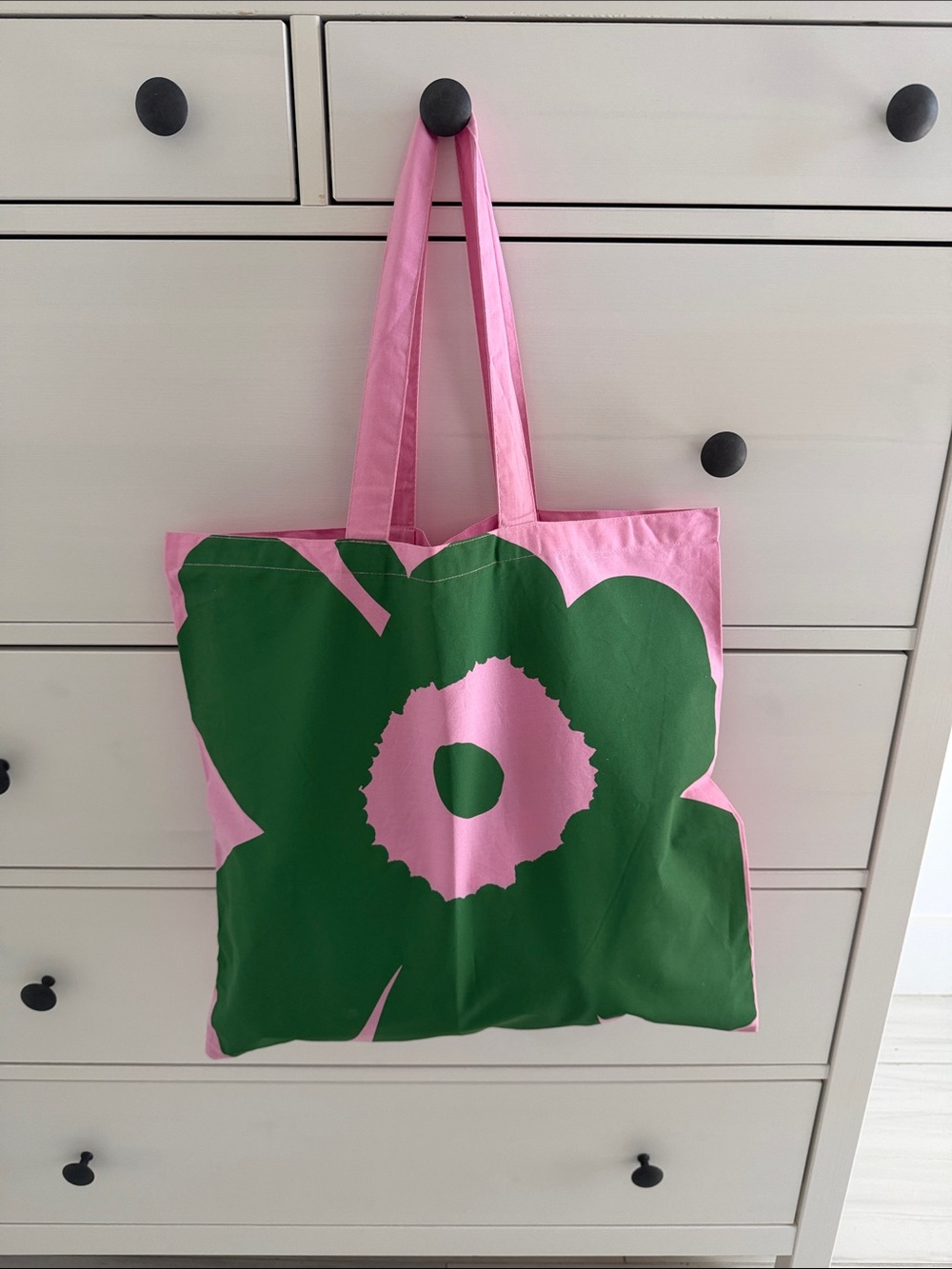 Marimekko Unikko 60th Anniversary Pink Green Canvas Tote 100% Organic Cotton